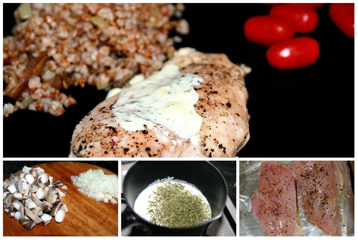 Для него нам потребуется куриное филе, вешенки, эстрагон и сливки (для соуса),  и лук.
