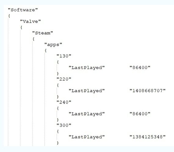 300, 240 и 130 — код игр, длинные числа — время последнего запуска