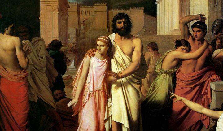 Картина Ш. Жалабера «Антигона выводит слепого Эдипа из Фив». 