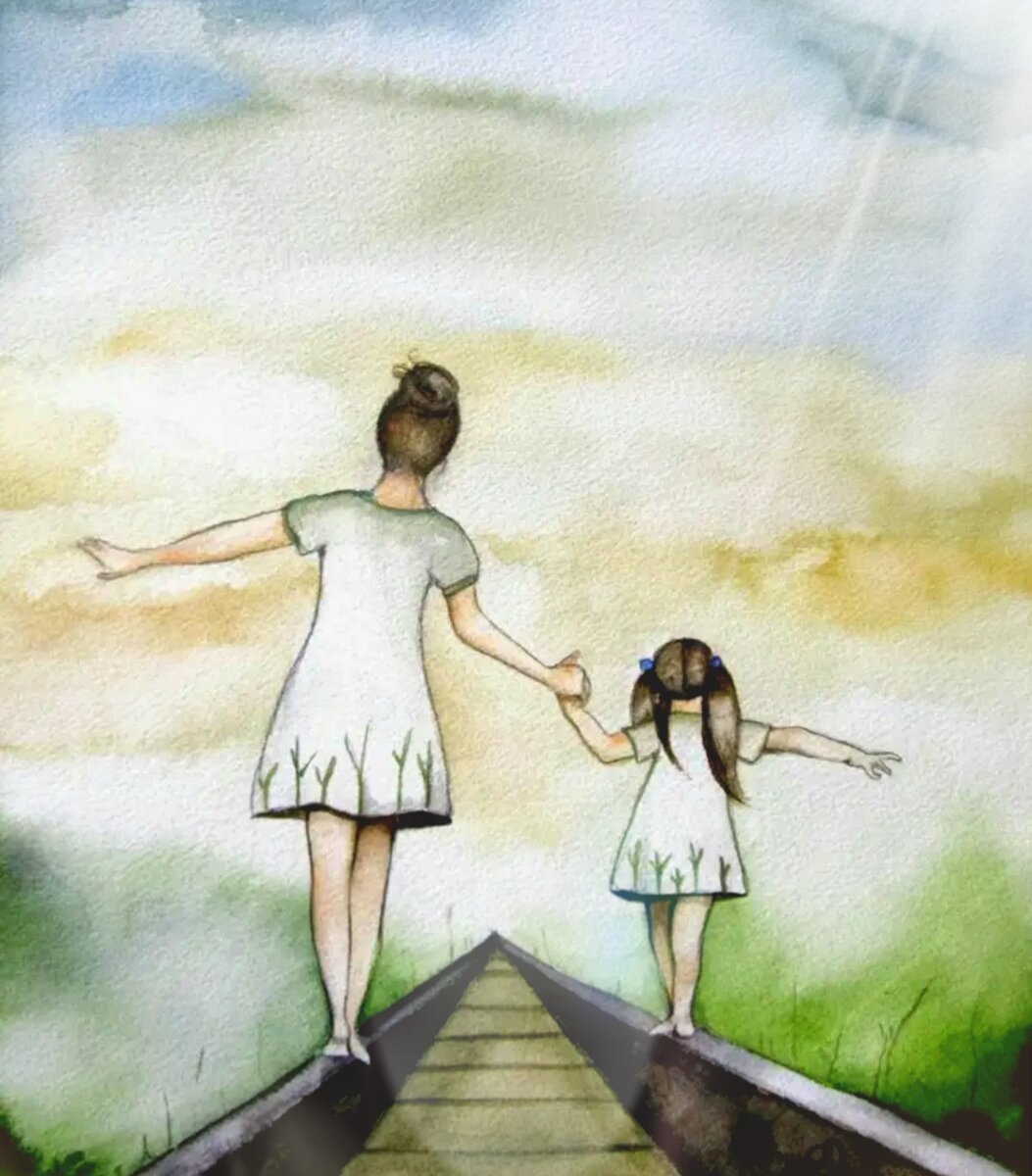 Повторяю жизнь мамы. Душевные рисунки. Мама и дочка рисунок. Мама и дочка картинки. Мама с дочкой за руку.