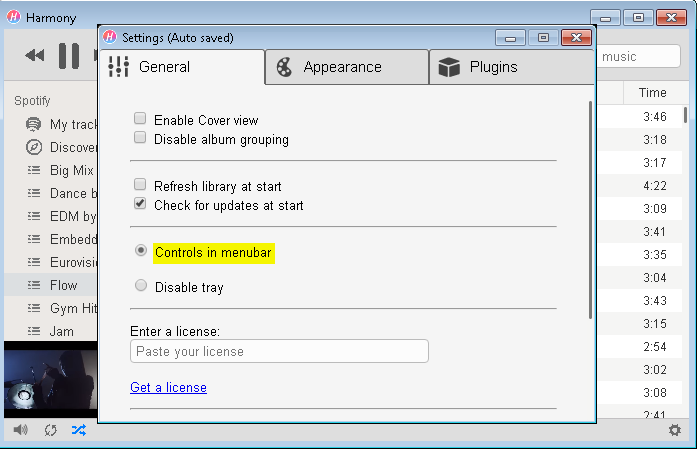 нажимаем controls in menubar
