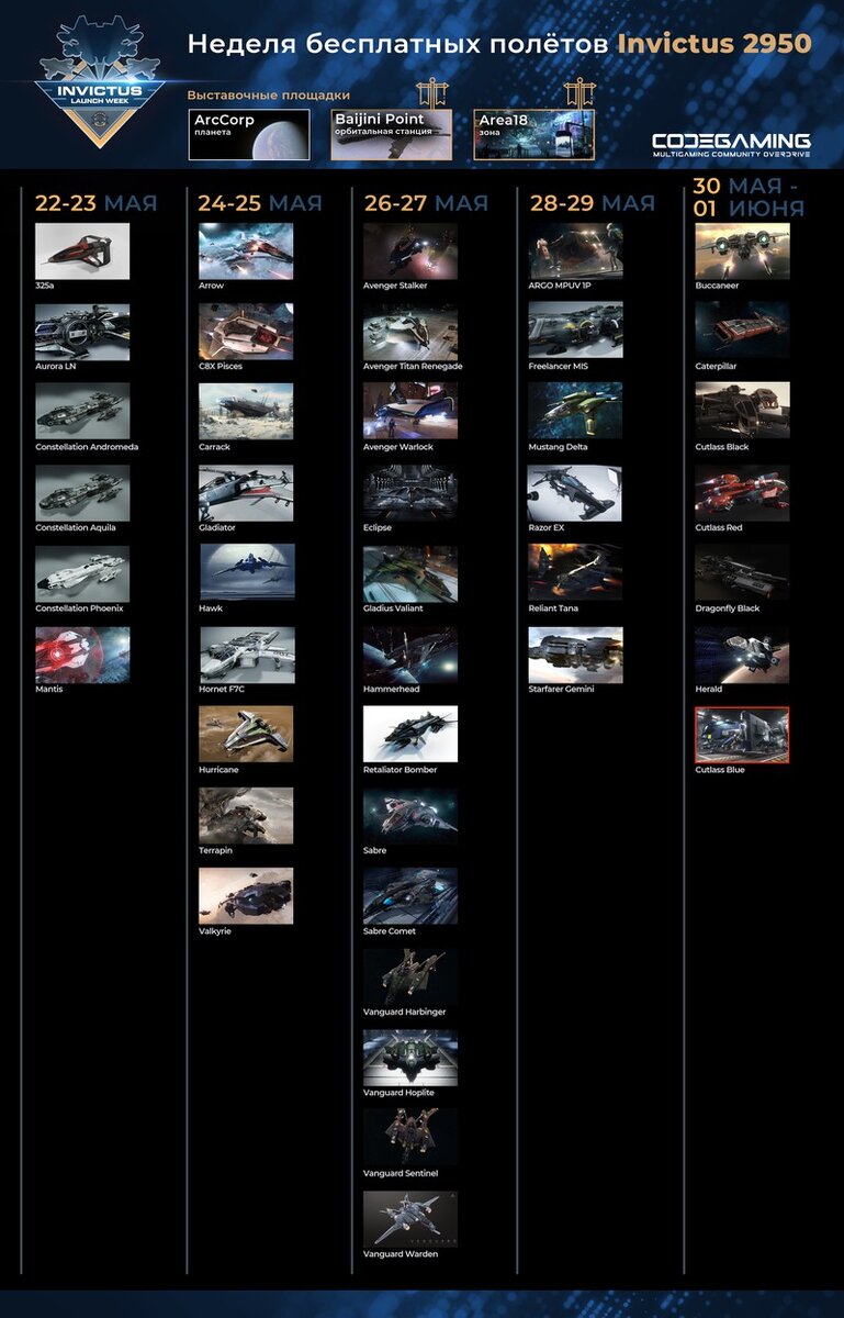 Ассортимент звездолётов меняется каждый день.