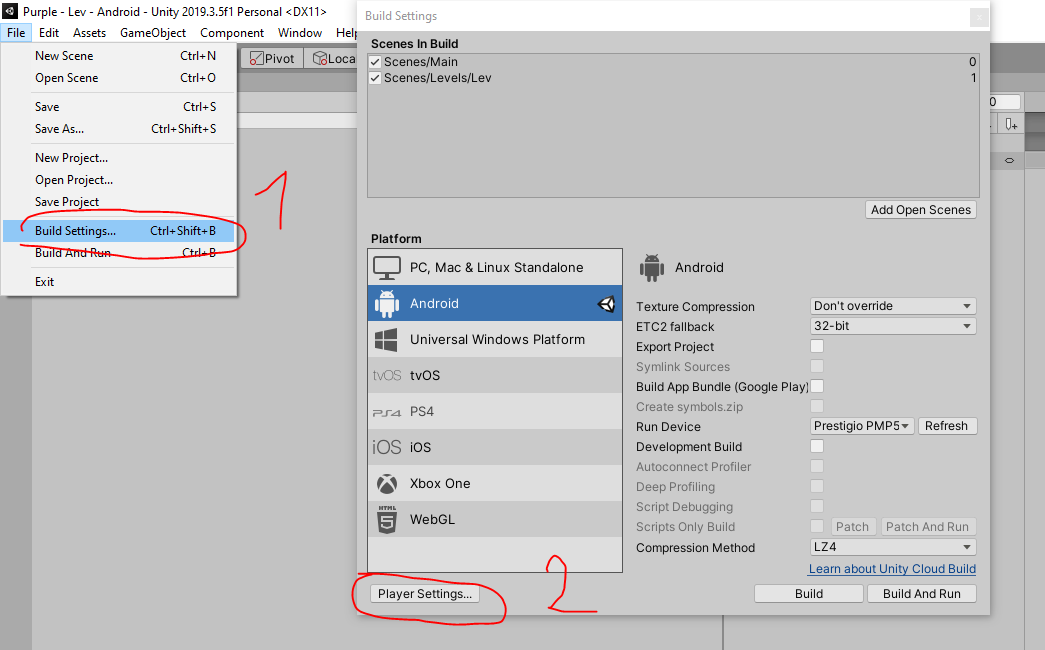 Unity Build Settings