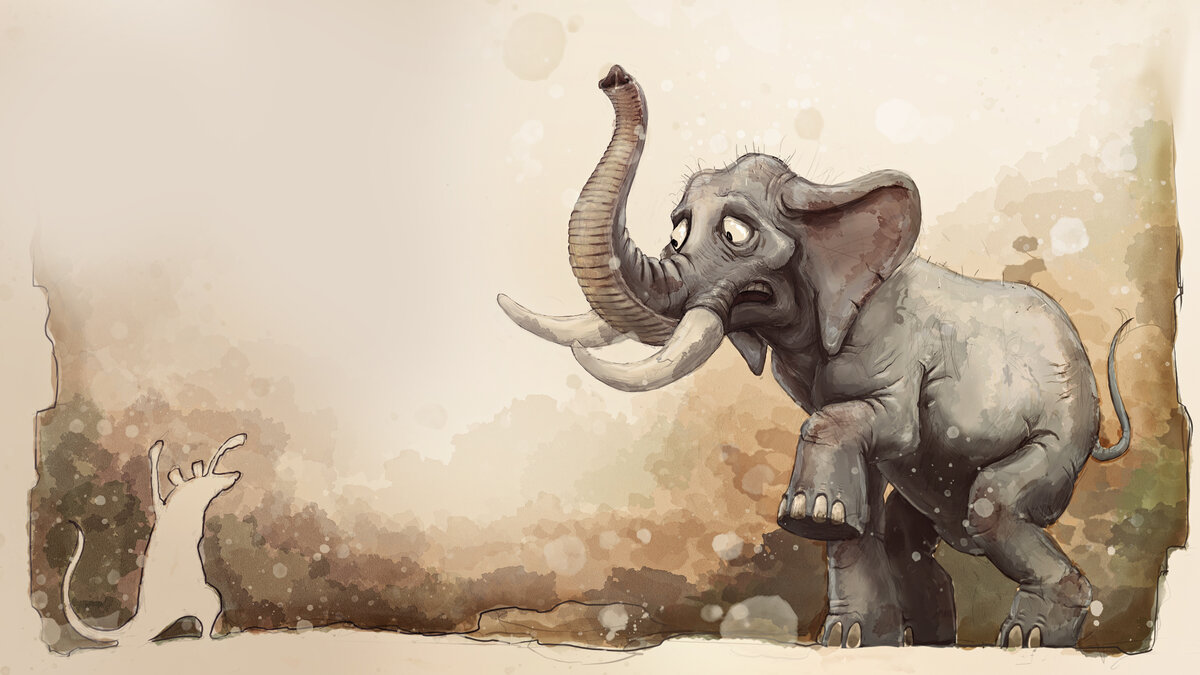 Испуганный слон арт