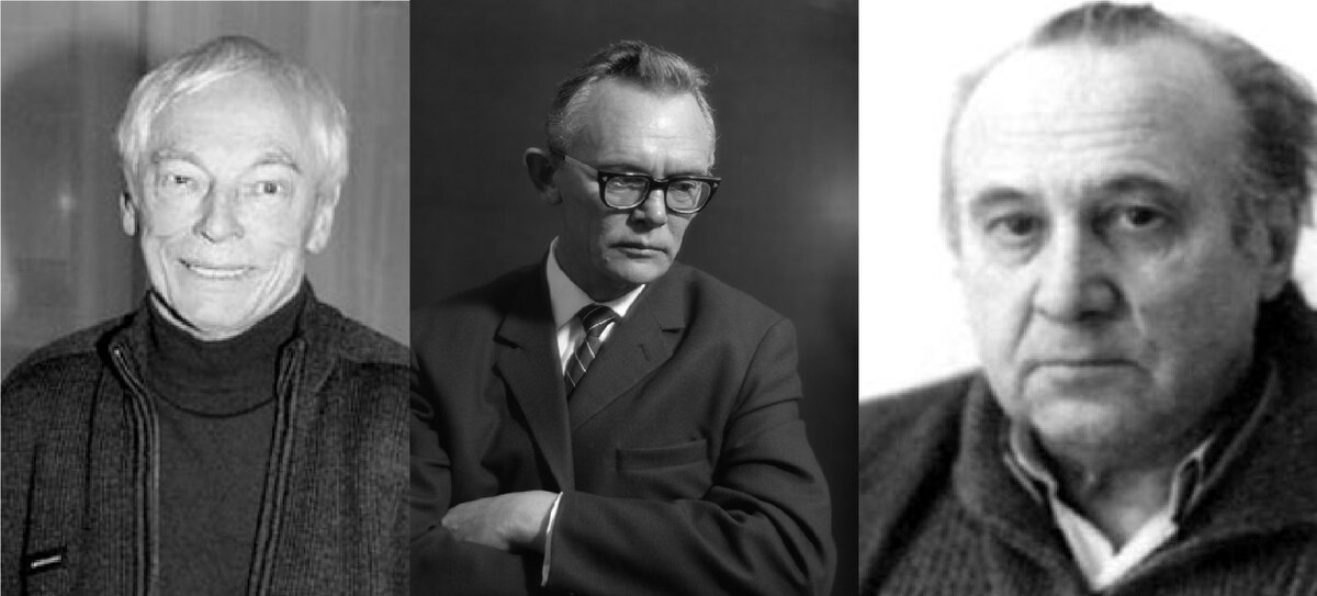 Слева направо: композитор Александр Зацепин, кинорежиссер Леонид Гайдай, поэт Леонид Дербенев. 