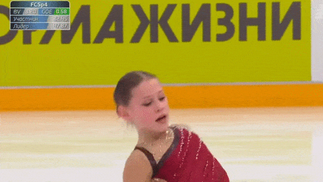 Агнета Латушкина после короткой и произвольной программы на 5 этапе «Кубка России-Ростелеком» в Москве 7-8 декабря 2020 г. Скриншот «Первого канала»