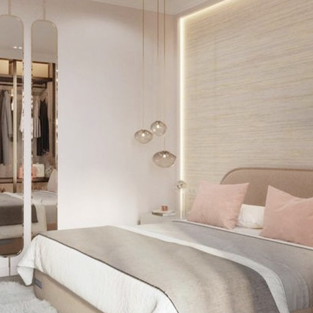 Спальный гарнитур с гардеробом и светодиодной подсветкой.