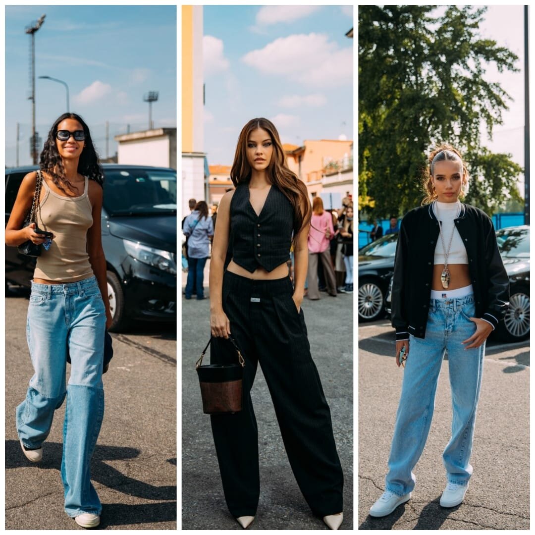 Из прочих модных элементов, которые можно выделить в образах: жилеты на голое тело, кроп-топы с оголенным животом, очень длинные мешковатые штаны.