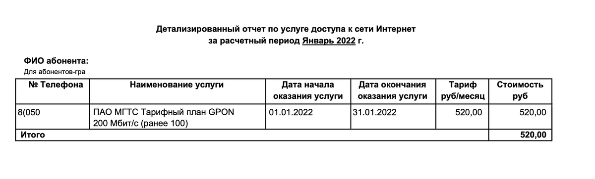 приложение к ежемесячной квитанции