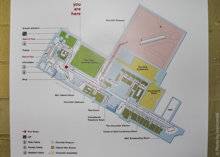  На схеме хорошо видно, какое небольшое пространство занимает Музей Черчилля в его бункере периода Второй мировой войны
