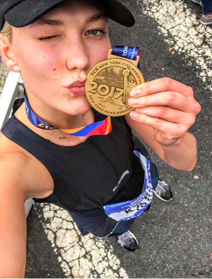 Карли Клосс на финише Нью-Йоркского марафона