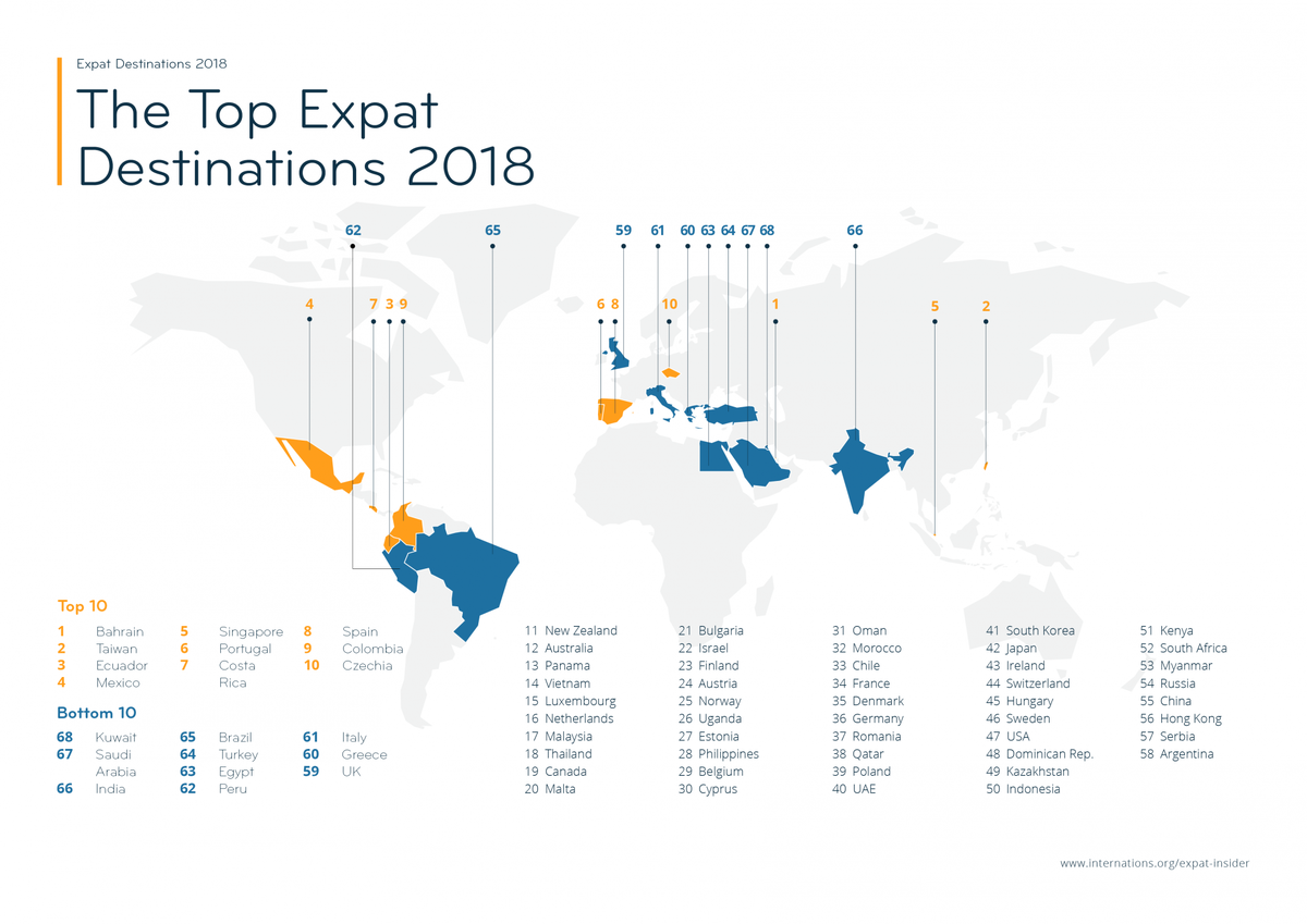 Карта лучших и худших стран для переезда, www.internations.org