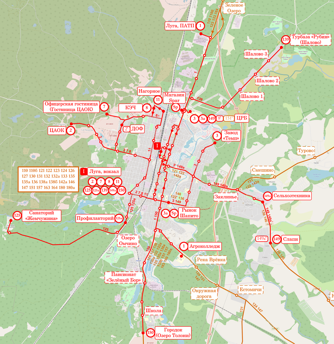 Г.Луга Ленинградской области на карте