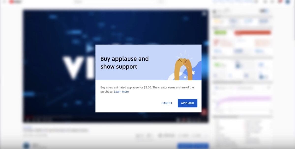 Скриншот, показывающий как выглядит сайт, когда покупаются хлопки. Изображение: VidIQ
