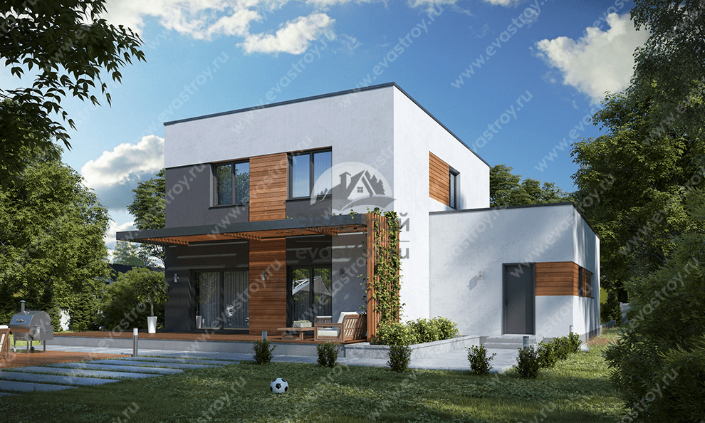 Проект двухэтажного дома 198 м2 с гаражом и террасой - 12-198