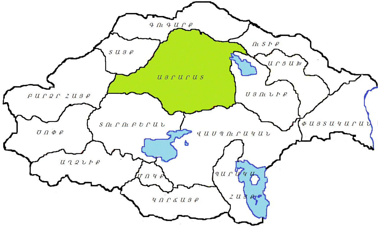 Расположение провинции Айрарат на карте Великой Армении