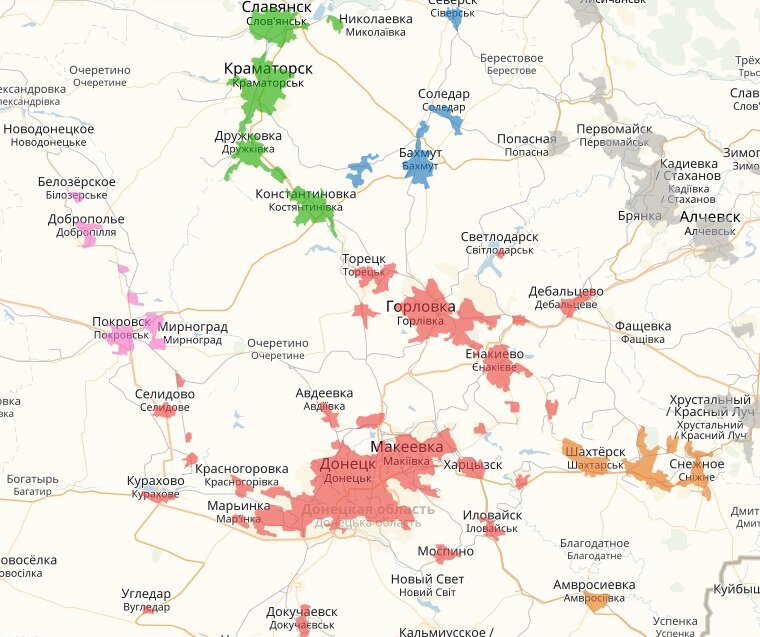 Карта соледара и окрестностей