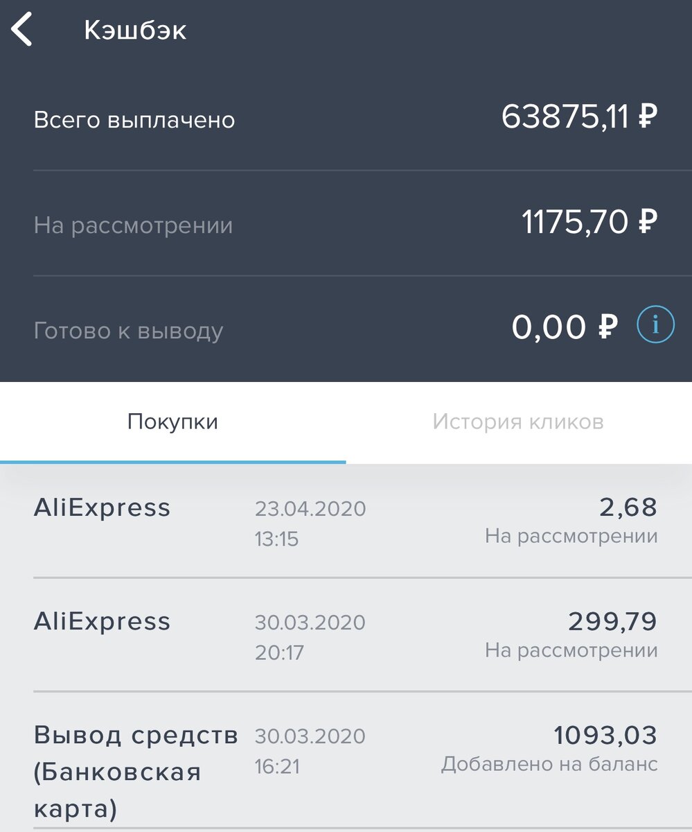 Это моя статистика с Копикот. Кажется, копейки с каждой покупки, а в сумме набралось аж почти 64 тыс. руб.