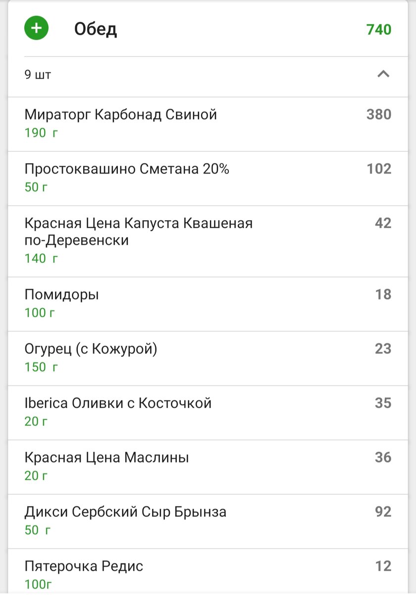 Скриншот из fatSecret