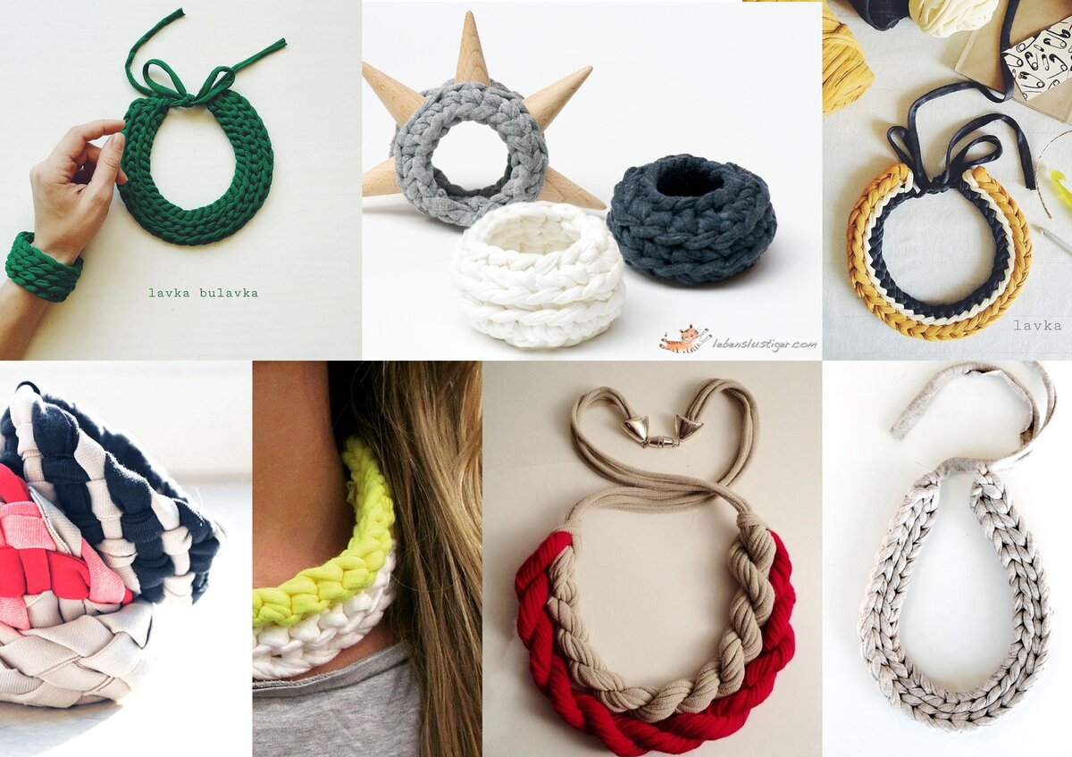 Бижутерия из трикотажной пряжи и шнура - идеи для вязания и вдохновения | Anna Gri Crochet | Дзен