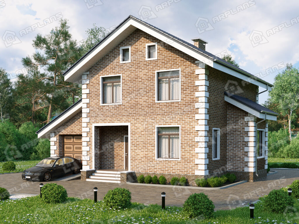 Фото 2 двухэтажного дома из газобетона с 3 спальнями, газовой котельной и гаражом , 150 кв м. Источник arplans.ru Проект К-015