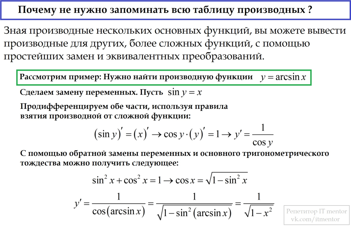 Почему не нужно запоминать всю таблицу производных? О лайфхаках  дифференцирования | Репетитор IT mentor | Дзен