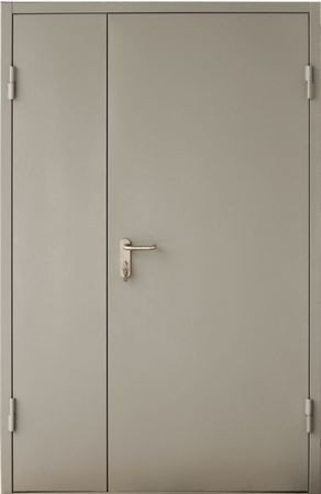 Как и в обычной металлической двери, двухстворчатый блок изготавливается из металлических листов и профиля, причем толщина металла должна быть не менее 1,2 мм. По вертикали и горизонтали каркас усиливается ребрами жесткости. Замки применяются двух типов: сейфовый и цилиндрический 3-х ригельный. Для применения в общественных и жилых многоподъездных зданиях обычно устанавливают простые конструкции с окрасом нитроэмалью - например Дверь двустворчатая (Арт. DD02)