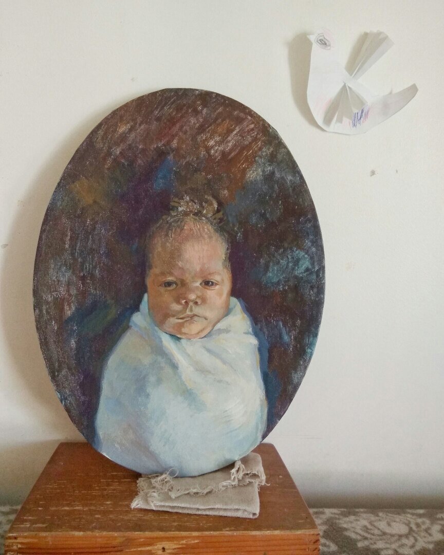 Салимова Кира. Тихону 20 дней, холст, темпера, 2019 г.