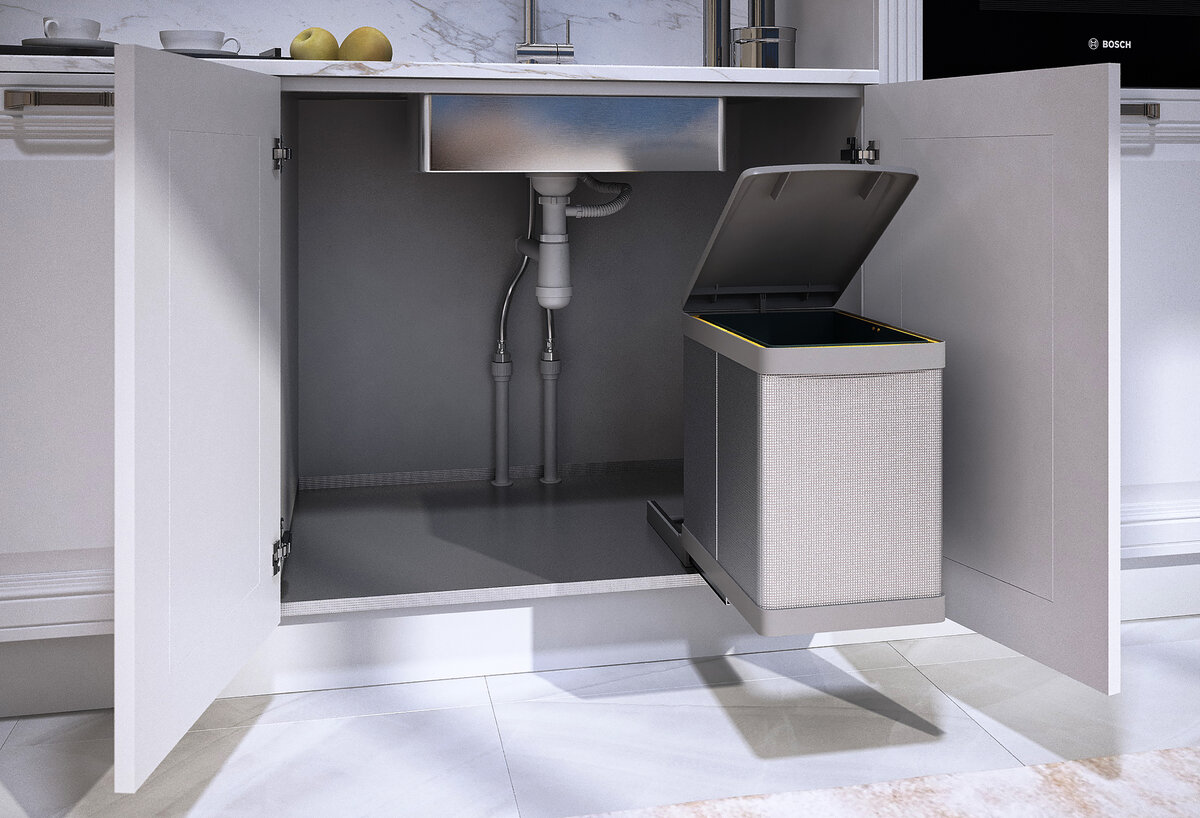 Во время съемок нужно, чтобы все было под рукой: приправы, ингредиенты и даже мусорка, с которой не нужно возиться, чтобы убрать что-то лишнее. На фото: «Стильные Кухни».