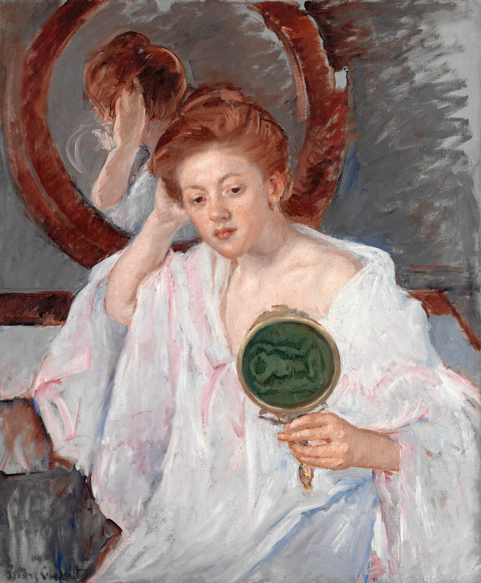 Denise at Her Dressing Table (ca. 1908–1909) painting in high resolution by Mary Cassatt