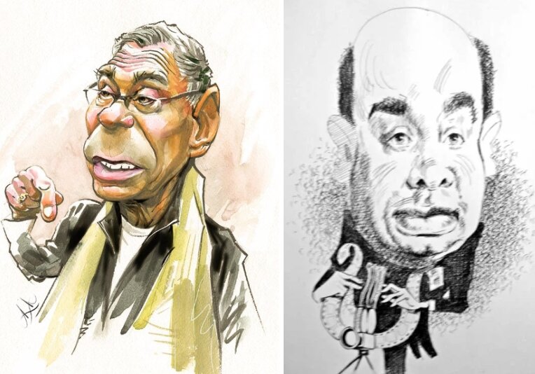 Коллаж: шаржи на А. Кончаловского, М. Швыдкого