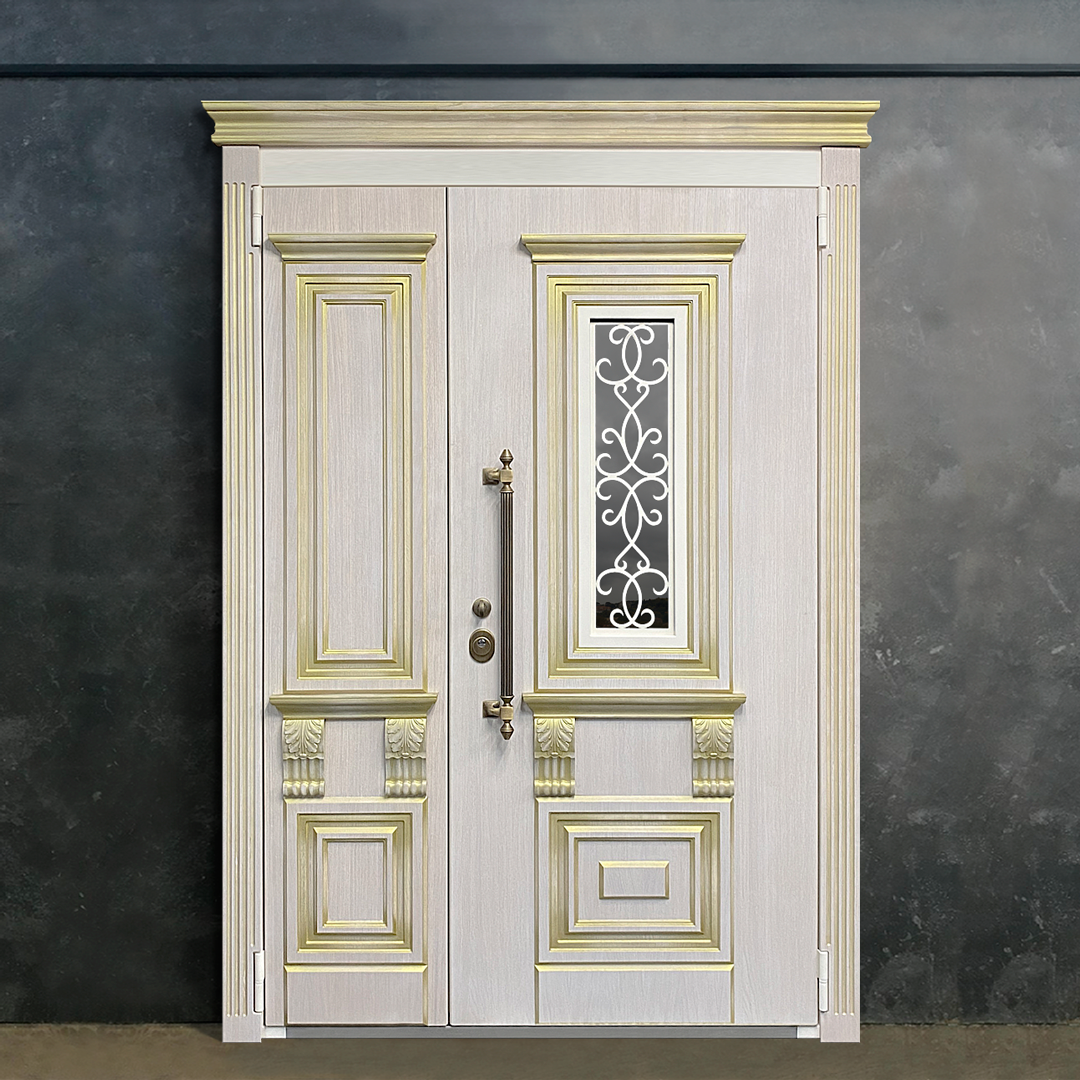 Двустворчатая дверь с панелью Woodline и остеклением. Стоимость такой двери - от 700 000 рублей