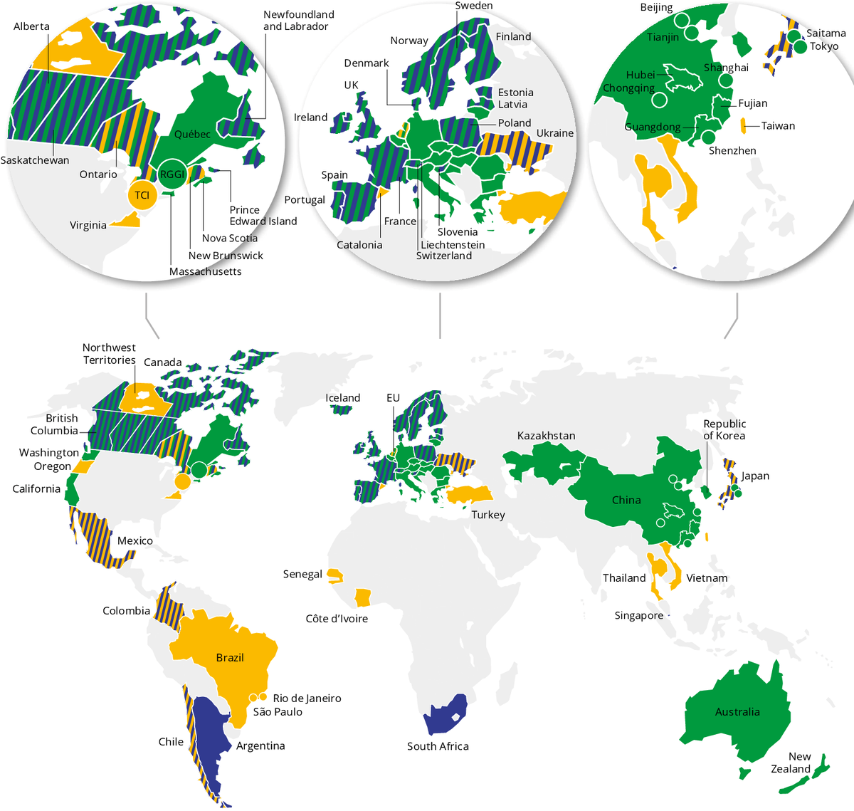 Карта углеродных инициатив в мире, Китай - справа сверху