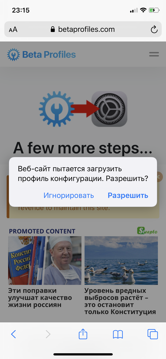 Разрешаем загрузить профиль конфигурации