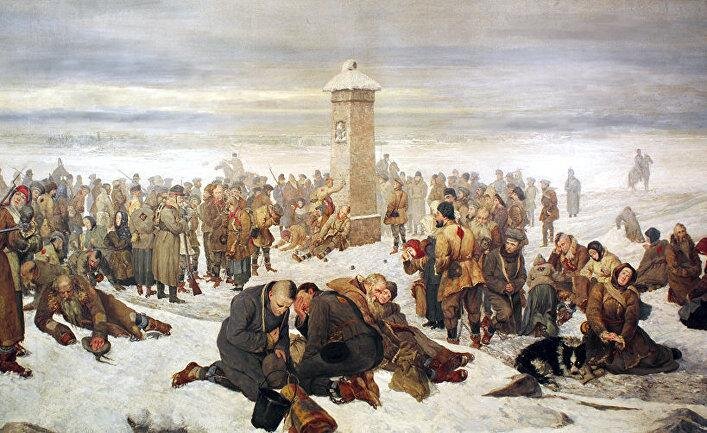 Сибирский тракт, прощание с Россией. Картина художника Александра Сохачевского, 1894 год