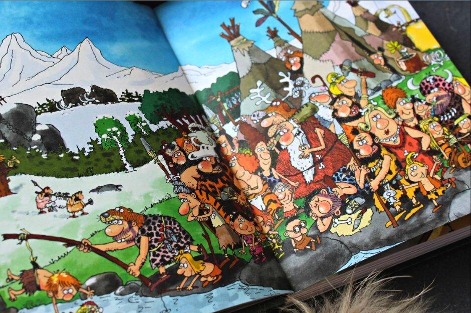 "Неандертальский мальчик в школе и дома" Лучано Мальмузи - стойбище племени Грустных медведей