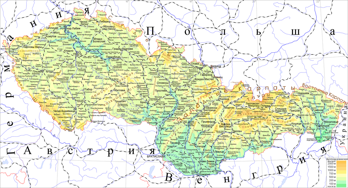 Савин А. С. Физическая карта Чехии и Словакии