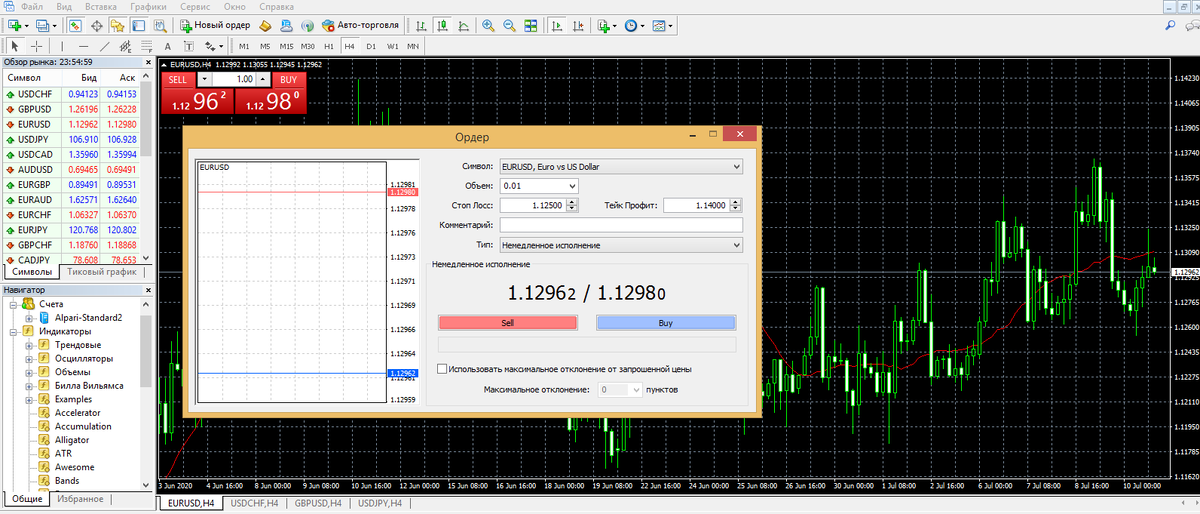 Открытие новой сделки