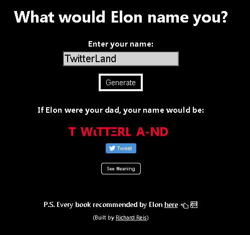 Сайт-генератор имени от Илона Маска