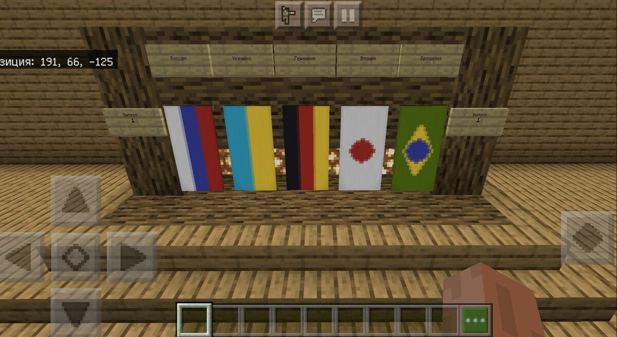 Флаги России, Украины, Германии, Японии и Бразилии.
