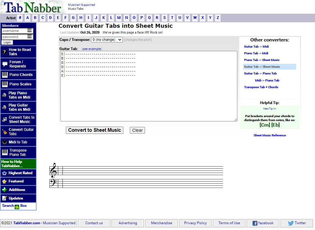 Скриншот сайта TabNabber с простейшим примером.