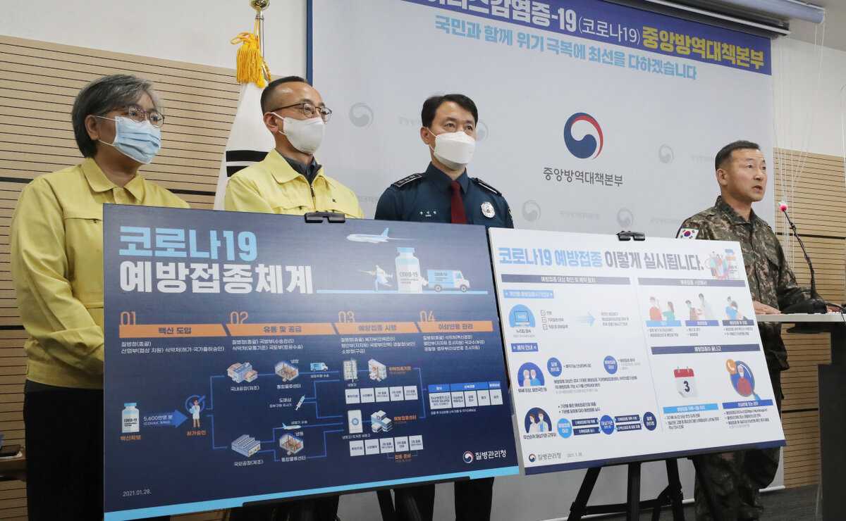 Официальные  лица в четверг представили общенациональную программу вакцинации  правительства Южной Кореи, которую планируется начать в конце следующего  месяца. (Ренхап)