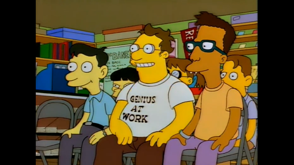 "Умники", которые задавали пытливые вопросы актерам озвучки "Щекотки, Царапки и Лайки" //Симпсоны (The Simpsons), s08e14 © 20th Century Fox Film Corporation