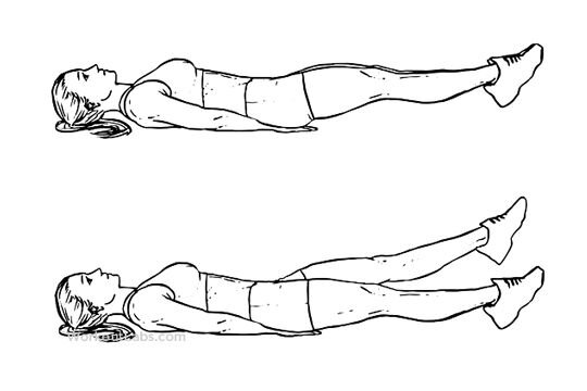 Очень схоже с упражнением "ножницы". Но в данном случае нужно просто держать ноги, с пальцами вогнутыми от себя и на себя. 