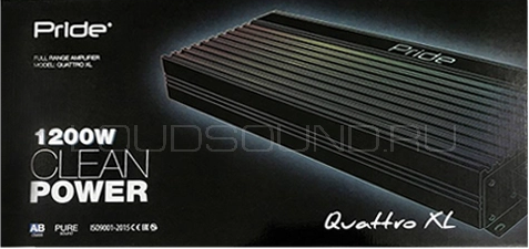 Pride Quattro XL - 4-канальный усилитель класса AB. Модель оборудована 3 предохранителями номиналом 40 А. Режимы работы кроссовера HPF / Full / LP-BP. Размеры (ШхВхД), 550x52x225 мм.