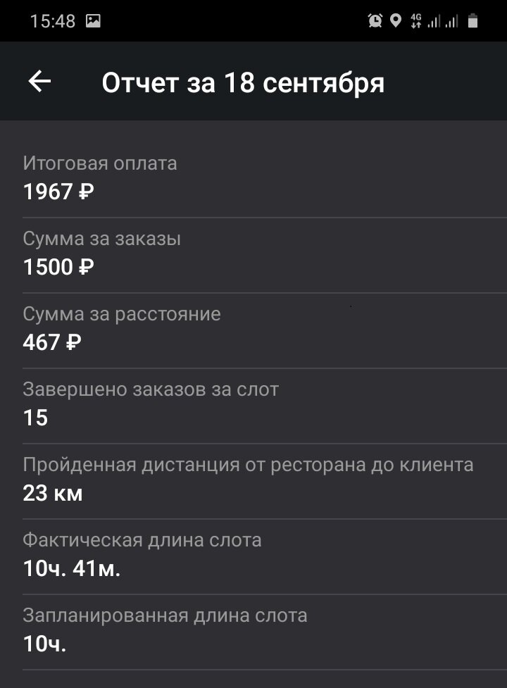 Так выглядит отчет за смену в приложении