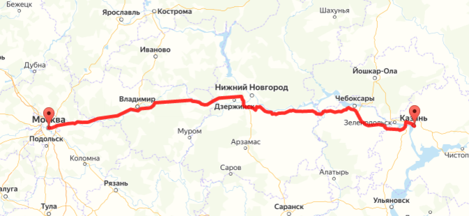 Расстояние от москвы до казани по автодороге