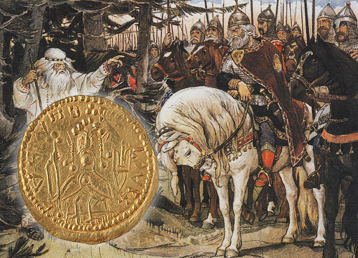 Вещий Олег и золотая монета с портретом князя Владимира / фото © Золотой Запас