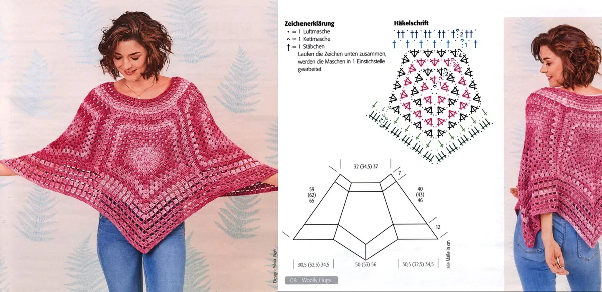Пончо вязаное спицами или крючком с описанием и схемами.