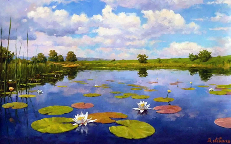 Фотография картины В. Лёвиной "Водяные лилии" (из открытых источников)